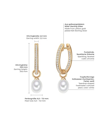 Valero Pearls Ohrringe aus Sterling Silber mit Zirkonia Süßwasser-Zuchtperle in gelbgold