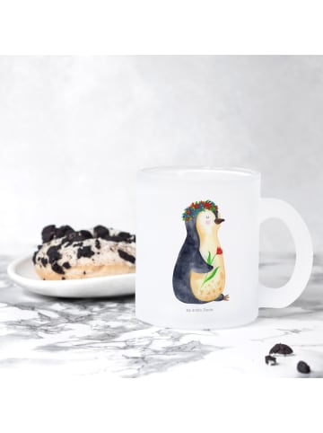 Mr. & Mrs. Panda Teetasse Pinguin Blumen ohne Spruch in Transparent