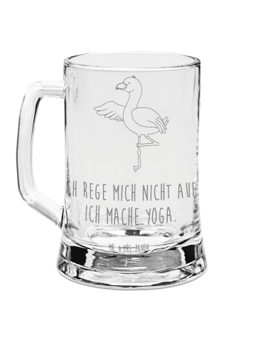 Mr. & Mrs. Panda Bierkrug Flamingo Yoga mit Spruch in Transparent