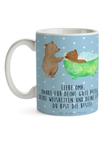 Mr. & Mrs. Panda Kaffeebecher Oma Baden mit Spruch in Blau Pastell