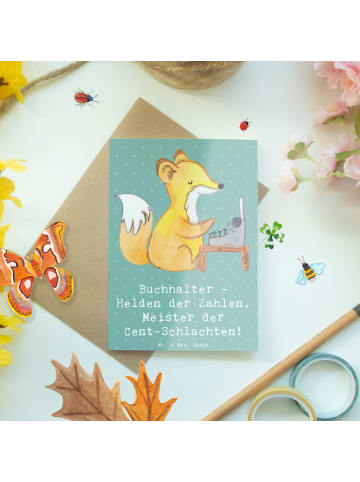 Mr. & Mrs. Panda Grußkarte Buchhalter Helden mit Spruch in Meeresbrise