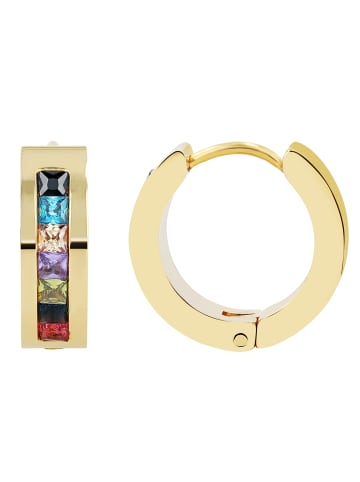 Adeliás Damen Ohrringe – Klappcreole aus Edelstahl mit Strass Steinchen in gold