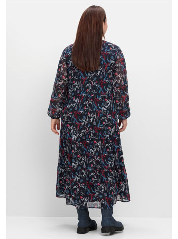 sheego Chiffonkleid in tiefblau gemustert