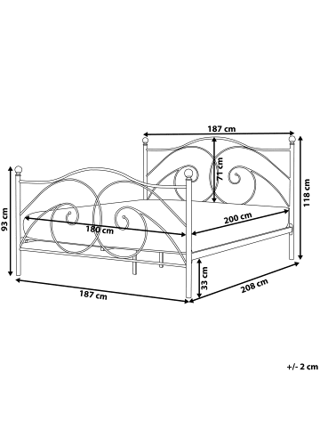 Beliani Doppelbett DINARD in Weiß - (W) 187 x (H) 118 x (L) 208 cm