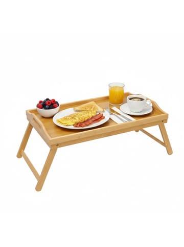 Cheffinger aus Bambus - Frühstücksbrett & Snacktablett mit Klappfüßen in Braun