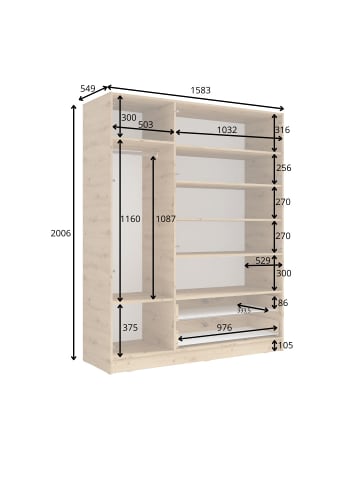 Feldmann-Wohnen Kleiderschrank Turin Eiche Artisan 158 / 54 / 200cm