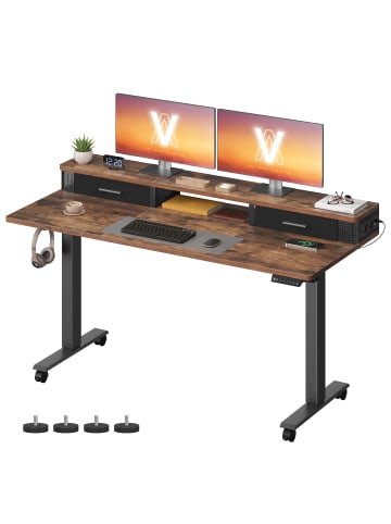 VASAGLE Stehtisch Balok in Braun - (B)140 x (H)(72-120) x (T)60 cm
