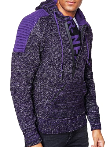Rusty Neal 1/2 Zip Grobstrick Kontrast Kapuzen-Pullover in Lila
