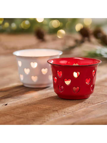 IB Laursen Teelicht Halter EMAILLE ROT mit HERZEN