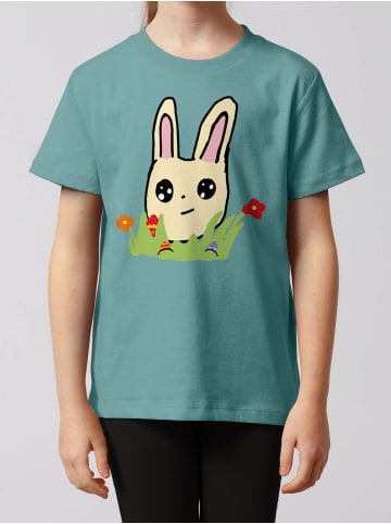 wat? Apparel T-Shirt Osterhase mit Blumen in Teal Monstera
