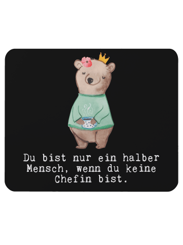 Mr. & Mrs. Panda Mauspad Chefin Herz mit Spruch in Schwarz