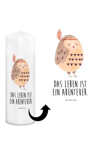 Mr. & Mrs. Panda Kerze Eule Federschmuck mit Spruch in Weiß