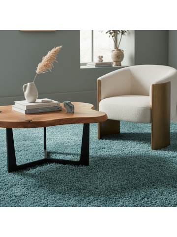 KADIMA DESIGN Teppich Hochflor Shaggy Uni-Look Polypropylen Wohnzimmer in Türkis