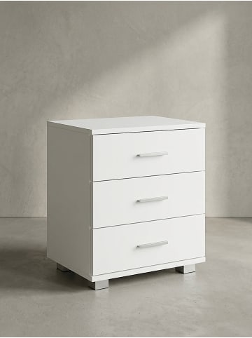 KADIMA DESIGN Nachtkonsole aus Holz: Modern, 4 Standfüße, melaminharzbeschichtet in Weiß