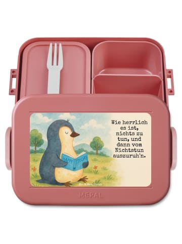 Mr. & Mrs. Panda Lunchbox Pinguin Buch Design mit Spruch in Rot Pastell
