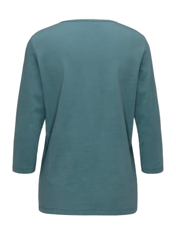 GOLDNER Shirt T-Shirt mit charmantem Ausschnitt und Schmucksteinchen in salbei