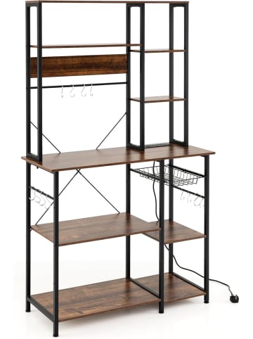 COSTWAY 6-stufig Küchenregal mit Steckdose in Braun