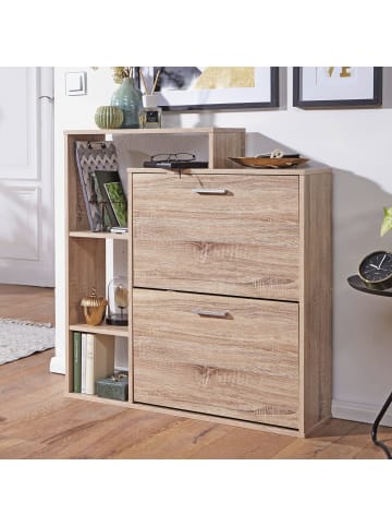 KADIMA DESIGN Schuhkipper | Sonoma Eiche, 85x24x93cm, 2 Fächer, 12 Paar