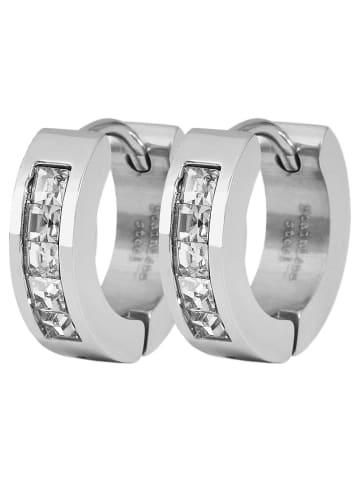 Adeliás Damen Ohrringe – Creole aus Edelstahl mit Strass Steinchen in silber