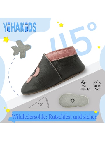 Yihakids Leder-Krabbelschuhe "Blumen" in Schwarz