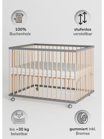 Sämann Sämann Laufgitter mit Matratze SleepPlus & Schlupfsprossen grau/natur Premium