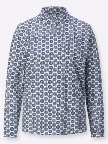 Sieh an! Stehkragenshirt in marine-ecru-bedruckt
