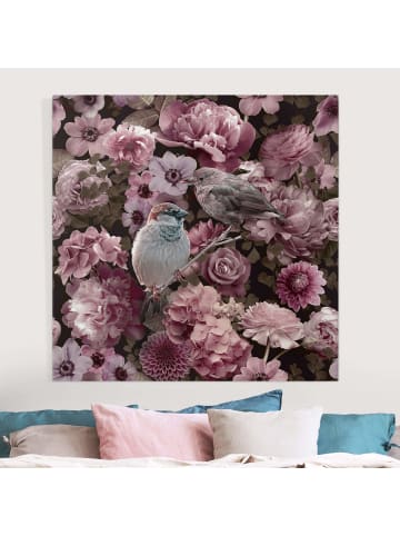 WALLART Leinwandbild - Blumenparadies Spatzen in Altrosa in Rosa