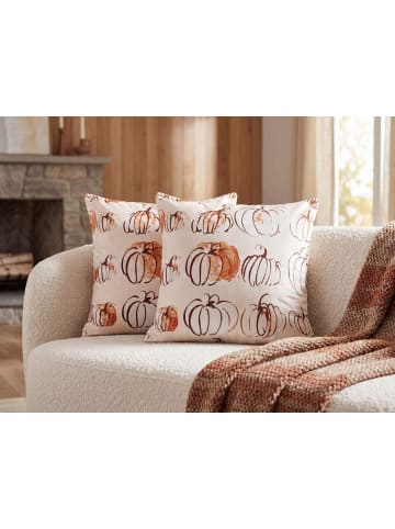Beliani 2er-Set Dekokissen CUCURBITA in Beige/Weiß/Orange