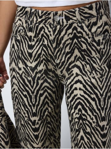 Noisy may Straight Fit Jeans mit Zebra-Print Denim Stoffhose in Creme