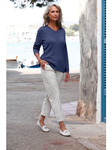 GOLDNER Kaschmirpullover Basicpullover mit V-Ausschnitt in dunkelblau