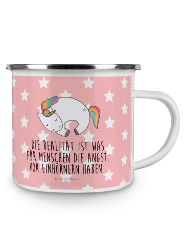 Mr. & Mrs. Panda Camping Emaille Tasse Einhorn Nacht mit Spruch in Rot Pastell