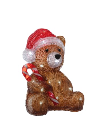 MARELIDA LED Bär mit Zuckerstange und Zipfelmütze Acrylfigur H: 24cm in braun