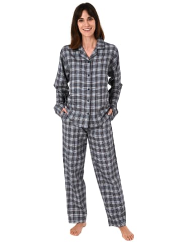 NORMANN Flanell Pyjama Schlafanzug langarm kariert - 39070 in grau