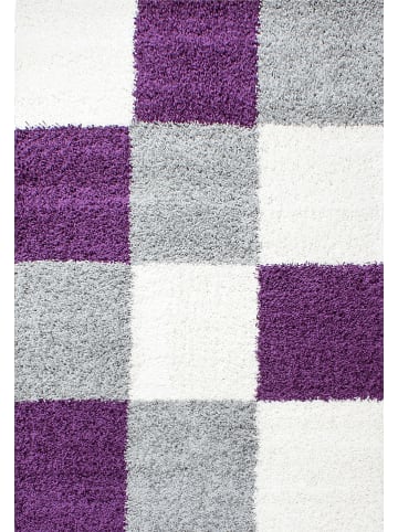 KADIMA DESIGN Teppich Hochflor Shaggy Waschbar Karo RHEIN Strapazierfähig in Violett