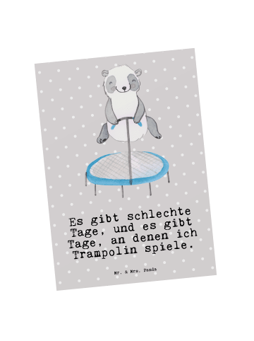 Mr. & Mrs. Panda Postkarte Panda Trampolin springen mit Spruch in Grau Pastell