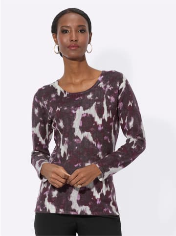 creation L Langarm-Pullover in ecru-aubergine-bedruckt
