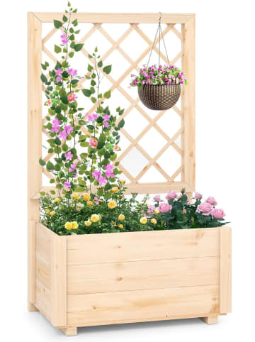 COSTWAY Blumenkasten mit Rankgitter 58x35x101cm in Beige