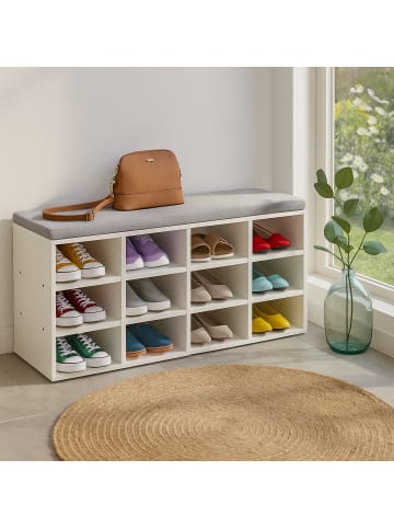 relaxdays Schuhbank in Weiß/ Grau - (B)104 x (H)49,5 x (T)31 cm