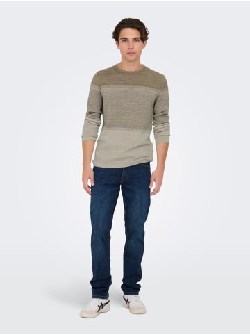 Only&Sons Dünner Langarm Strickpullover Rundhals Basic Sweater ONSPANTER in Braun-2