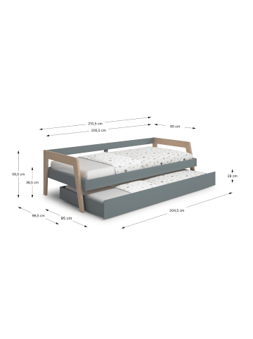 CALICOSY Bett EMY in Khakigrün - (W) 210,4  x (H) 59,5  x (L) 96,4  cm