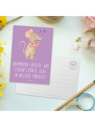 Mr. & Mrs. Panda Postkarte Harmonika Spieler mit Spruch in Lavendeltraum