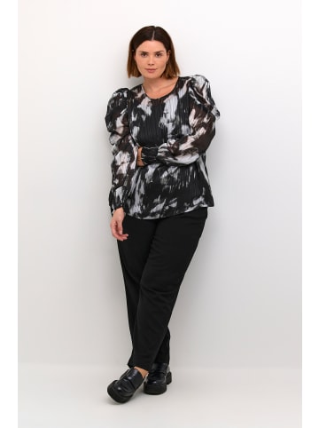 KAFFE curve Langarm-Bluse KCliva in Black/Grey Blurry Graphics