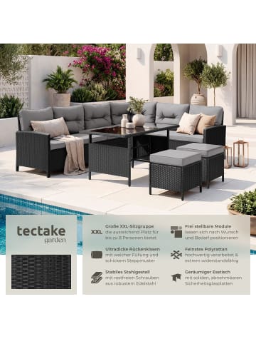 tectake Rattan Sitzgruppe mit Sicherheitsglasplatten, für 6 bis 8 Personen