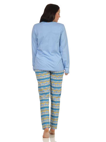 NORMANN Schlafanzug Pyjama langarm Ethnolook in hellblau
