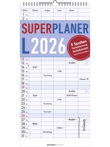 TeNeues Calendars & Stationery Kalender - Alpha Edition - Superplaner L Familienkalender 2026 - 22x45 cm - Fam