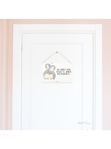 Mr. & Mrs. Panda Schild Pinguine Kuscheln mit Spruch in Weiß
