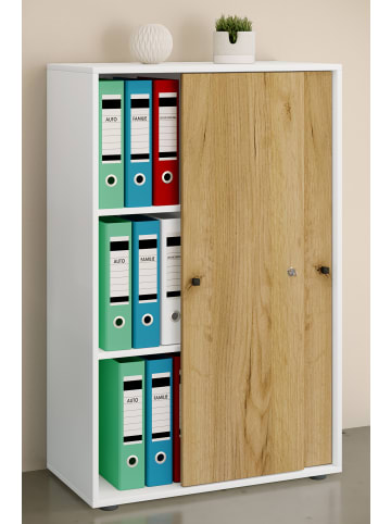 VCM  Büroschrank Aktenschrank Schiebetüren Lona 3fach in Weiß / Honig-Eiche