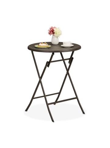 relaxdays Gartentisch "Rattan-Optik" in Braun - (H)75 x Ø 60 cm