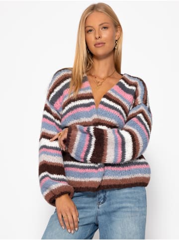 SASSYCLASSY Gestreifter, mehrfarbiger Cardigan in Altrosa