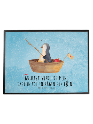 Mr. & Mrs. Panda Schreibtischunterlage Pinguin Angelboot mit Spruch in Eisblau
